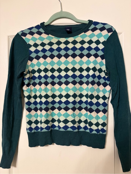 GAP Sweaters - GAP Teal & Navy Argyle Crewneck Sweater